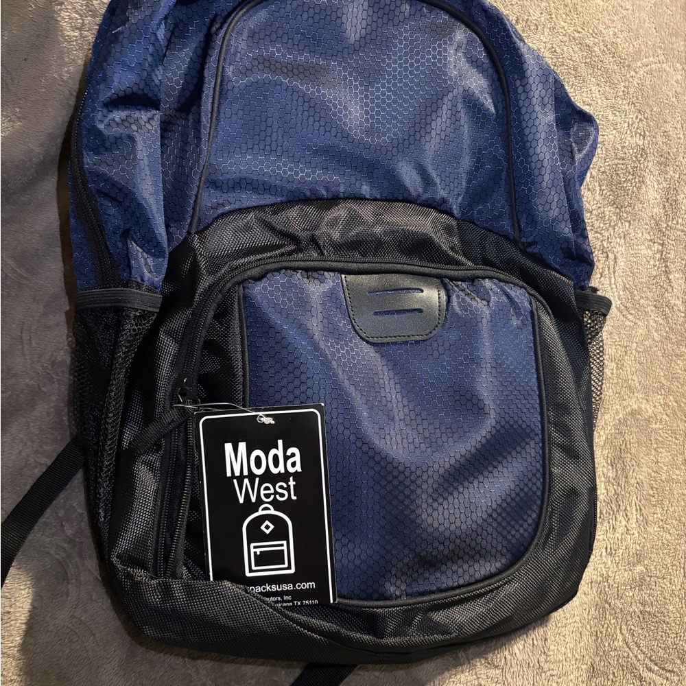 Moda West Blue and Black Backpack. NWT